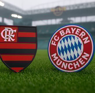 Escudos de flamengo e bayer de munique sobre gramado
