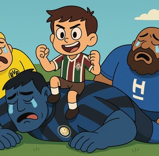 Desenho de menino torcedor do fluminense sobre gigante inter de milão