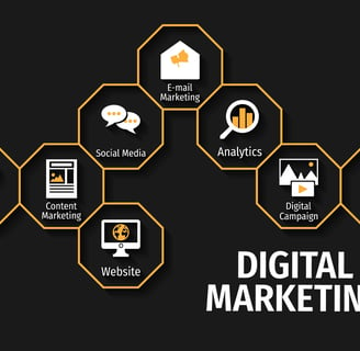 imagem com ícones de serviços de marketing digital