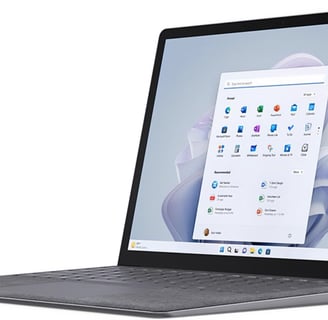 Microsoft Surface Laptop 5 13.5" in an angled view, featuring a sleek design running Windows 11, ideal for productivity use.