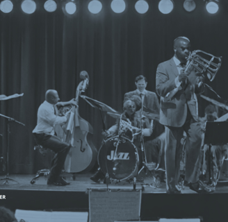 a jazz band playing instruments on stage