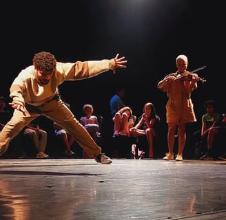 a man in a yellow shirt is performing a dance