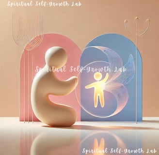 a man kneeling down to an enlighten child-self 