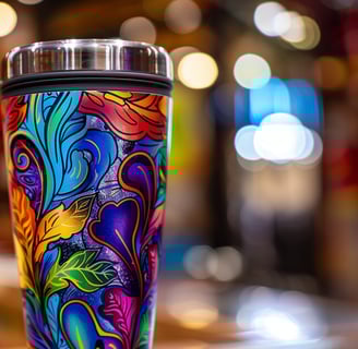 Stainless steel tumbler with vibrant vinyl, well-sealed against peeling.