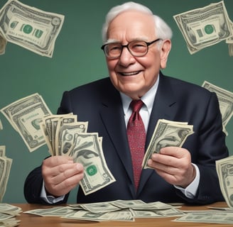 a man in a suit and tie smiling while holding money