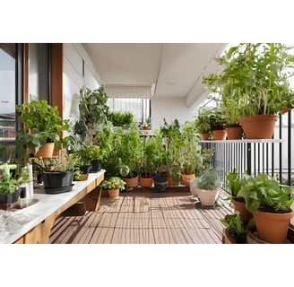 Balcon urbain avec des plantes résistantes dans des pots en terre cuite