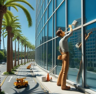 a man is painting a window in a building
