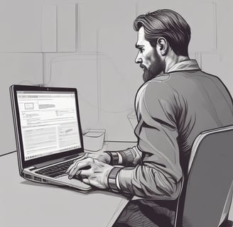 a man sitting at a desk with a laptop computer