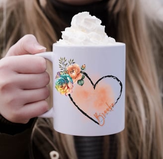 personalized floral and heart mug