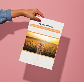 Mockup guide gratuit "Mon été idéal" pour un bilan de vie réussi et oser changer grâce au coachin