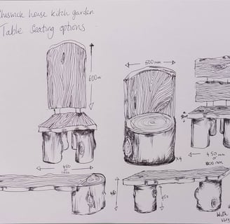 a sketch of bench and chair designs
