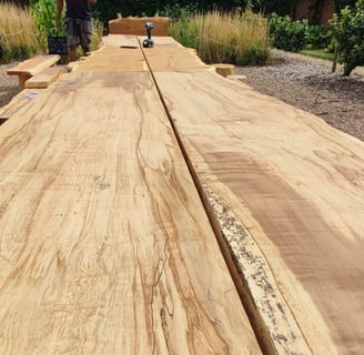 a large green wood table