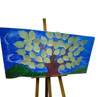 a painting of a tree with leaves on it