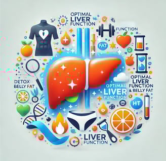 Illustration of a healthy liver, detoxification symbols, and a fit body representing the connection