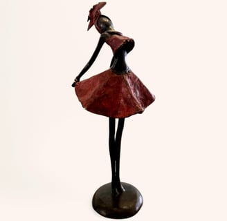 Statuette danseuse africaine rouge noire en bronze