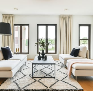 a minimalist living room with a couch and a table