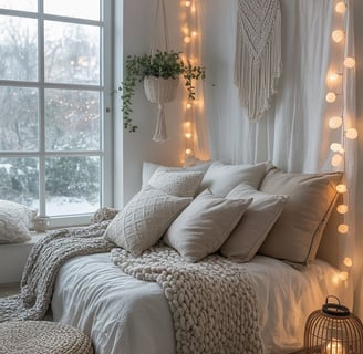 boho bedroom decorated with vintage lamps
