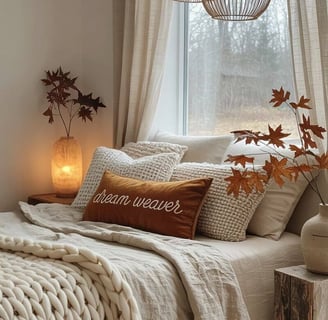 earthy bedroom decorated with dried flowers