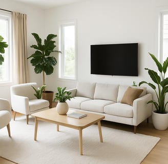 a minimalist living room with a couch and a television