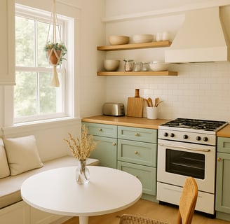 vintage ceramics iin boho kitchen