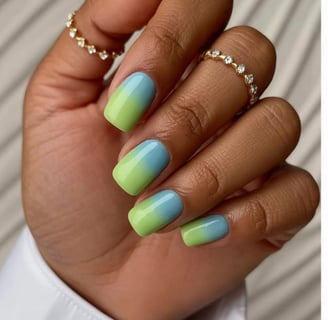 Square nails in lime green and sky blue ombre