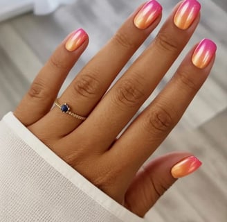 Coral and nude nails with white palm tree art