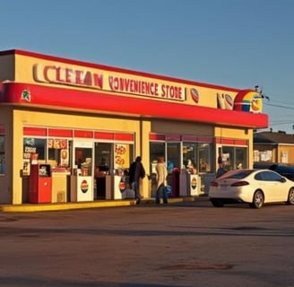 Convenience store selling fast food snacks.