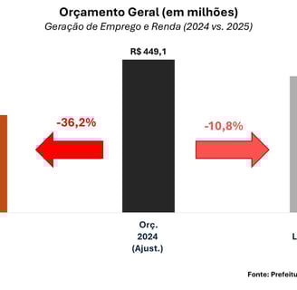Grafico do orçamento de São Paulo/SP para Geração de Emprego e Renda em 2025 e 2024