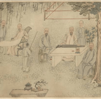 Ancient Chinese Scene with Instrument Guqin