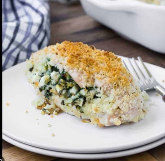 a plate with a piece of breaded chicken entreed