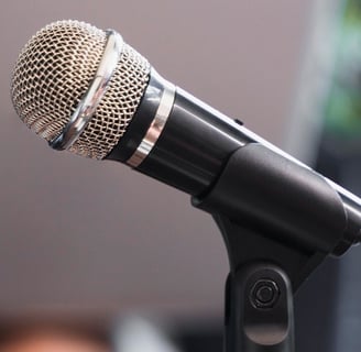 Foto de microfone durante entrevista