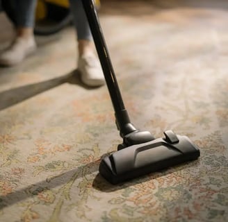 a person using a vacuumr to clean a carpet