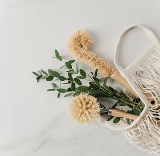 a bagel of scrubs and a brush