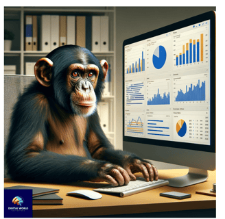 a monkey chimpo monkey sitting at a computer desk