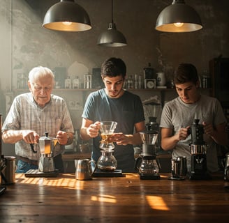 a group of men standing around a table
