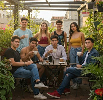 a group of people sitting around a table