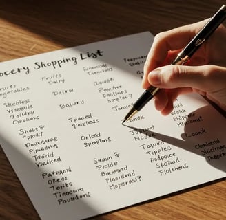 Showing the key elements of building an efficient grocery list for meal prep.