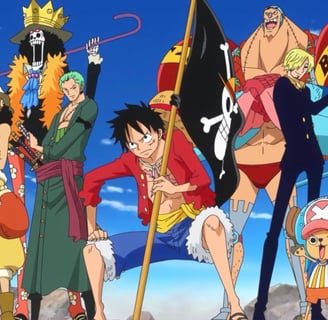 Luffy liderando os Chapéus de Palha em One Piece