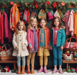 A spacious retail store with bright lighting and neatly arranged clothing and footwear displays. Mannequins wearing children's outfits are prominently featured in the foreground, while various clothes and shoes are organized on racks and shelves throughout the store. People are seen browsing and shopping in the background, adding a lively atmosphere to the setting.