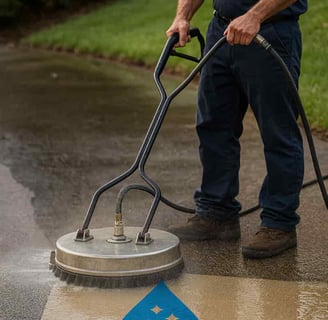 Skilled technician using a professional surface cleaner for efficient driveway power washing in Salt
