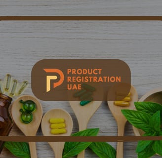 Product Registration UAE Logo Overlay over Supplements in background for Top 10 Mistakes blog