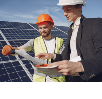 Solar technician answering questions for a client