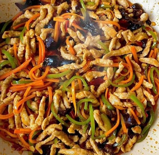a bowl of food with Sichuan-style Fish-Fragrant Shredded Pork