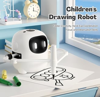 Drawing Robot for Kids with 150 Cards, Voice Interactive Educational Drawing Machine, Montessori Painting Learning