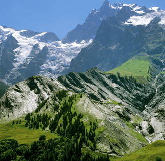 a mountain scene with a mountain range in the background