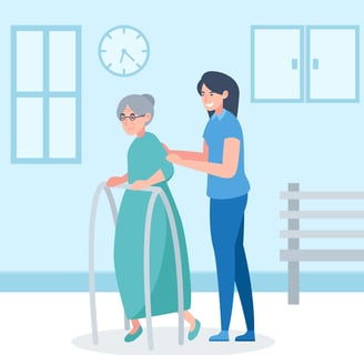 Socio sanitario ayudando a persona mayor a andar