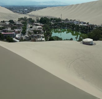 Aerial Drone Shot of Huacachina Oasis Peru