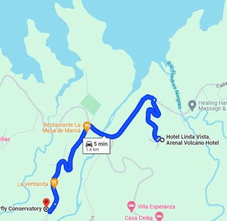 Map of Driving From Hotel Linda Vista to Butterfly Observatory