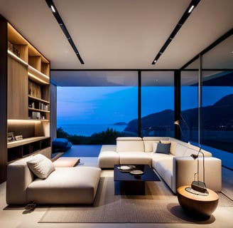 a living room with a couch and a table