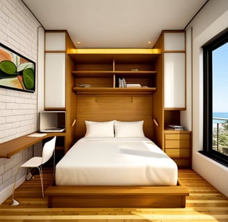 a bedroom with a bed and desk with a desk